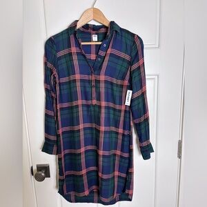 Old Navy XS Navy and Pink Plaid Shirt Dress